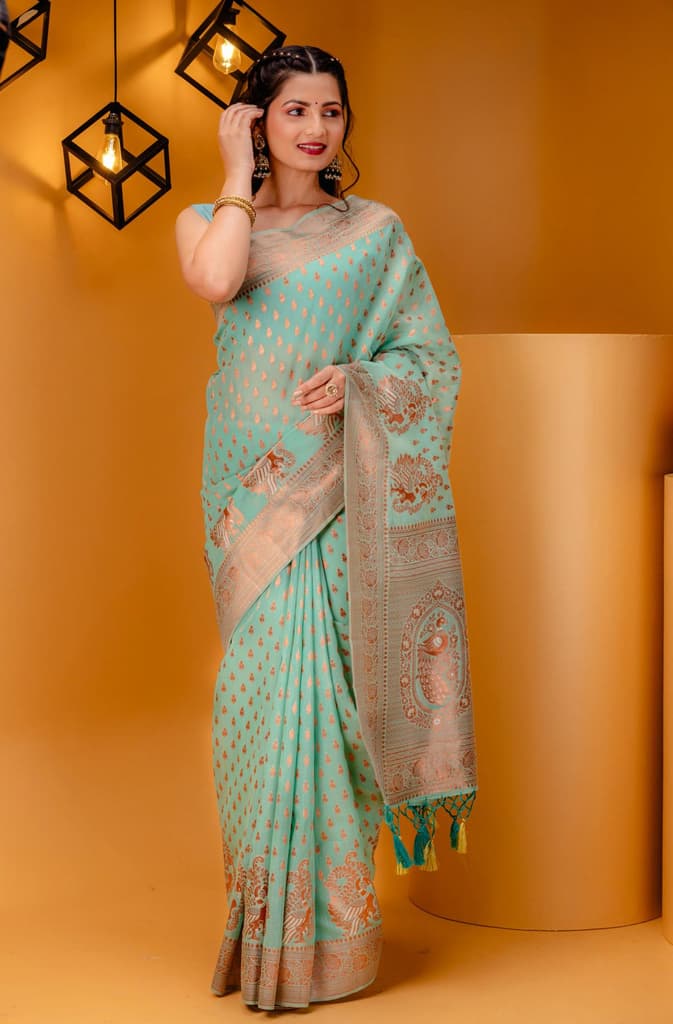 Mimosa Women's Woven Design Banarasi Style Art Silk Saree With Blouse Piece : SA00001809RMFREE — Rama