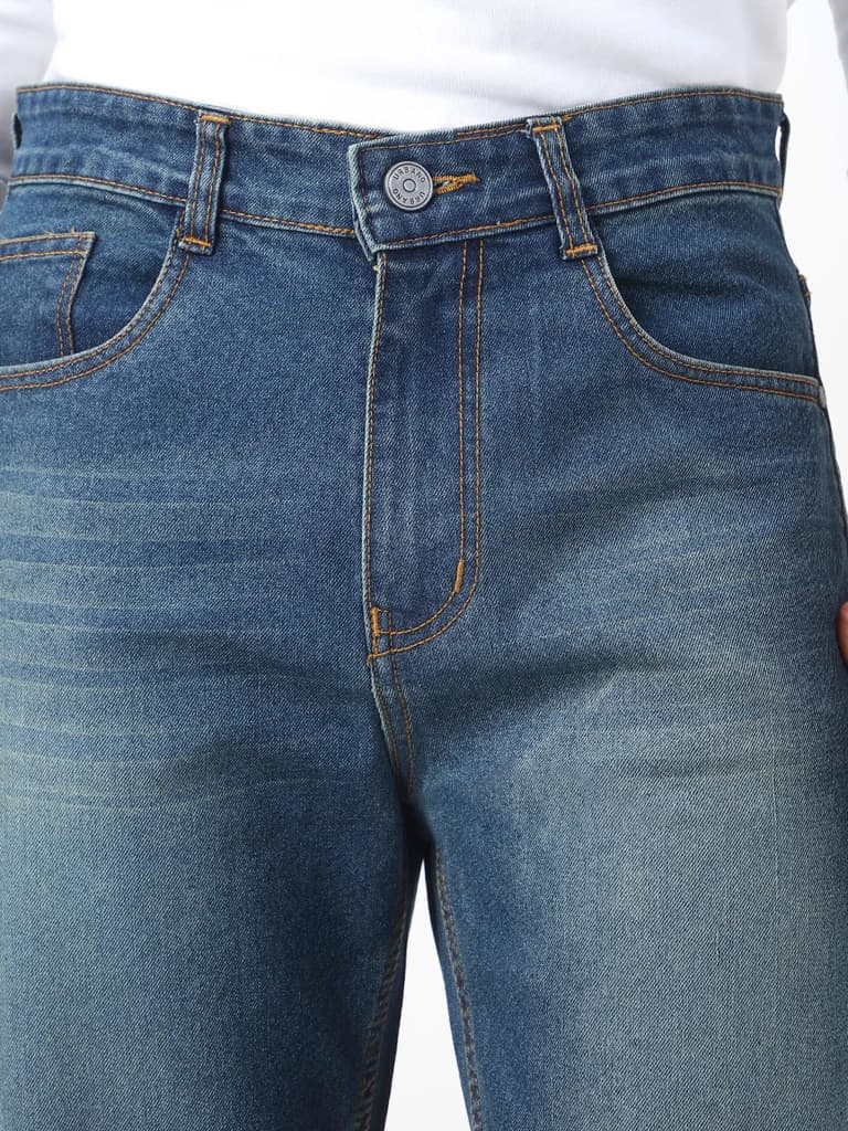 Men's Blue Straight Fit Washed Jeans Stretchable — photo 5