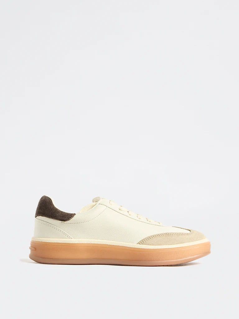 LUNA BLU Cream Colour-Blocked Lace-Up Sneakers — photo 2