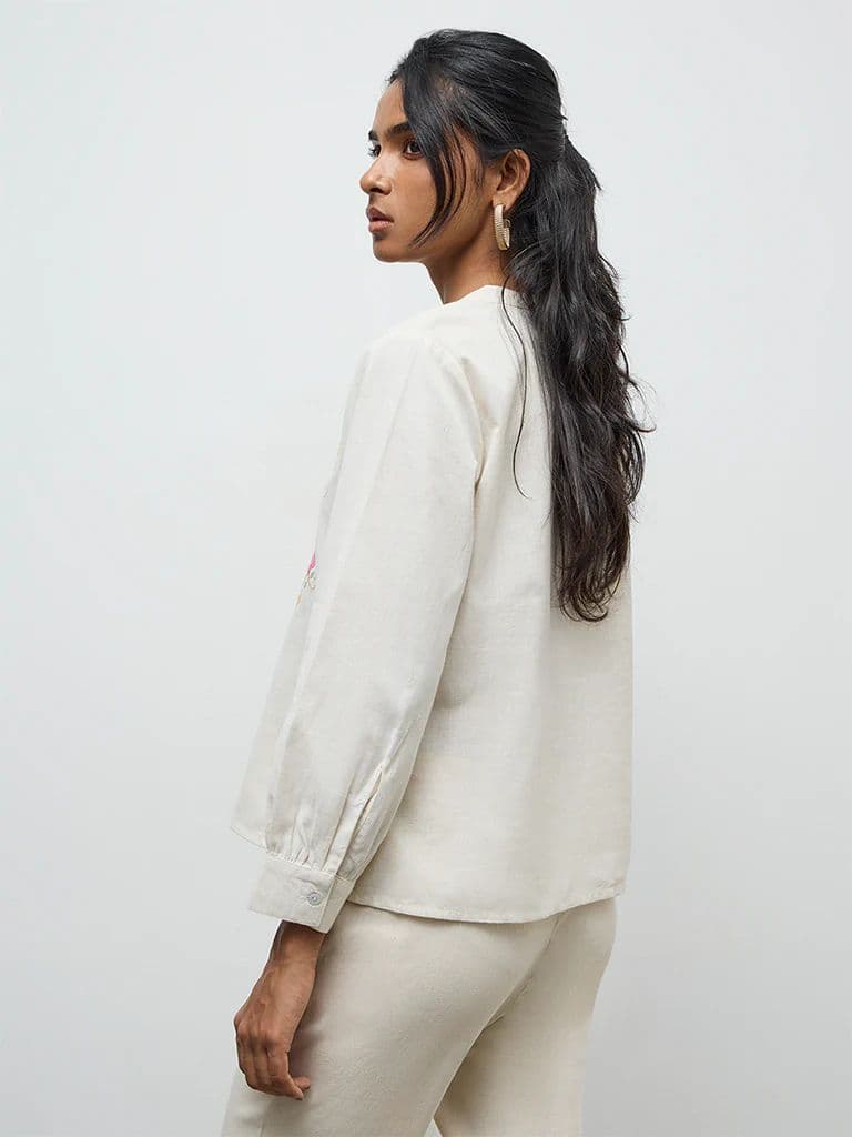 Utsa Off-White Embroidered Cotton Tunic — photo 4