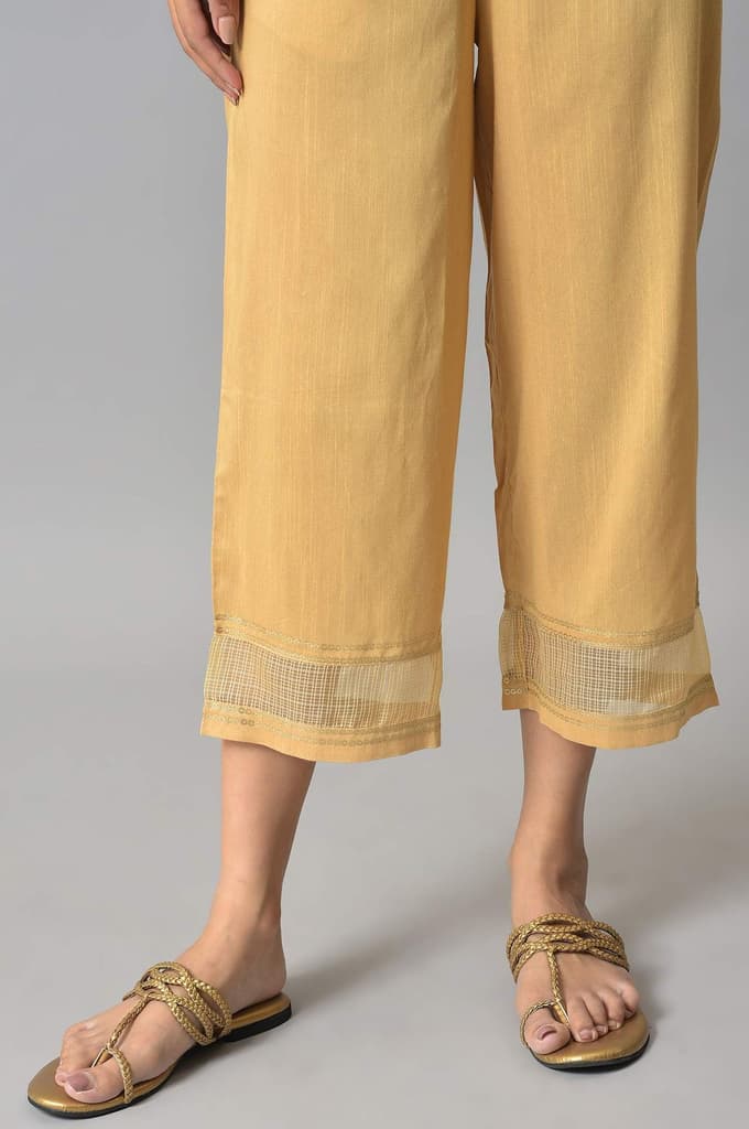 Gold Solid Straight Fit Culottes With Elasticated Waistband — photo 8