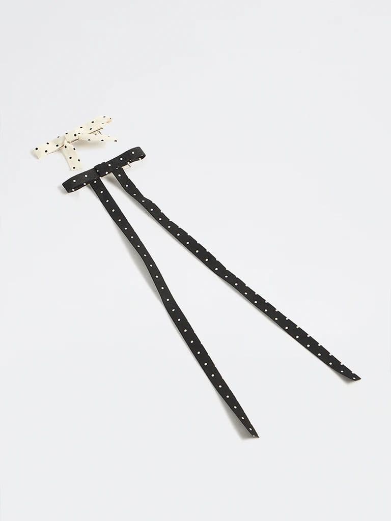 Westside Accessories Black and White Polka-Dot Bow Clips - Pack of 2 — photo 2