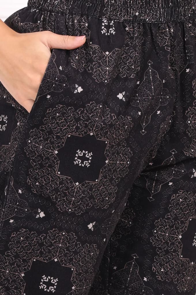Black Ethnic Motifs Printed Embroidered Pure Cotton Straight Kurta and Pants Set — photo 8