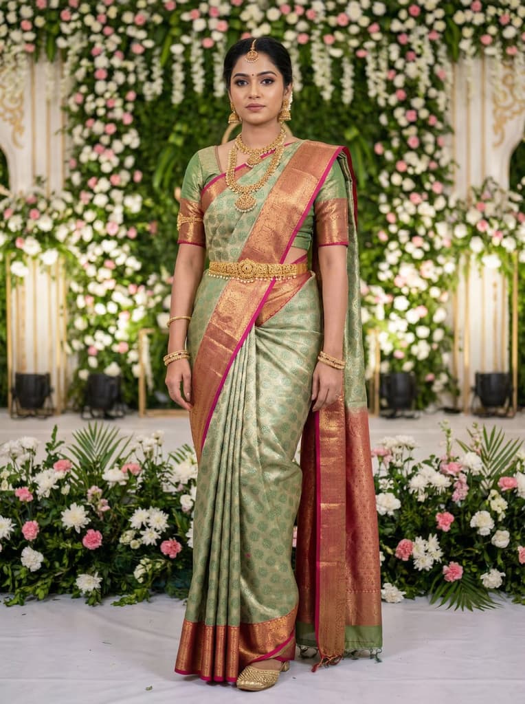 MIMOSA Women's Woven Design Kanjivaram Style Art Silk Saree with Blouse Piece - Green (SA00002734GRNFREE) — Default Title