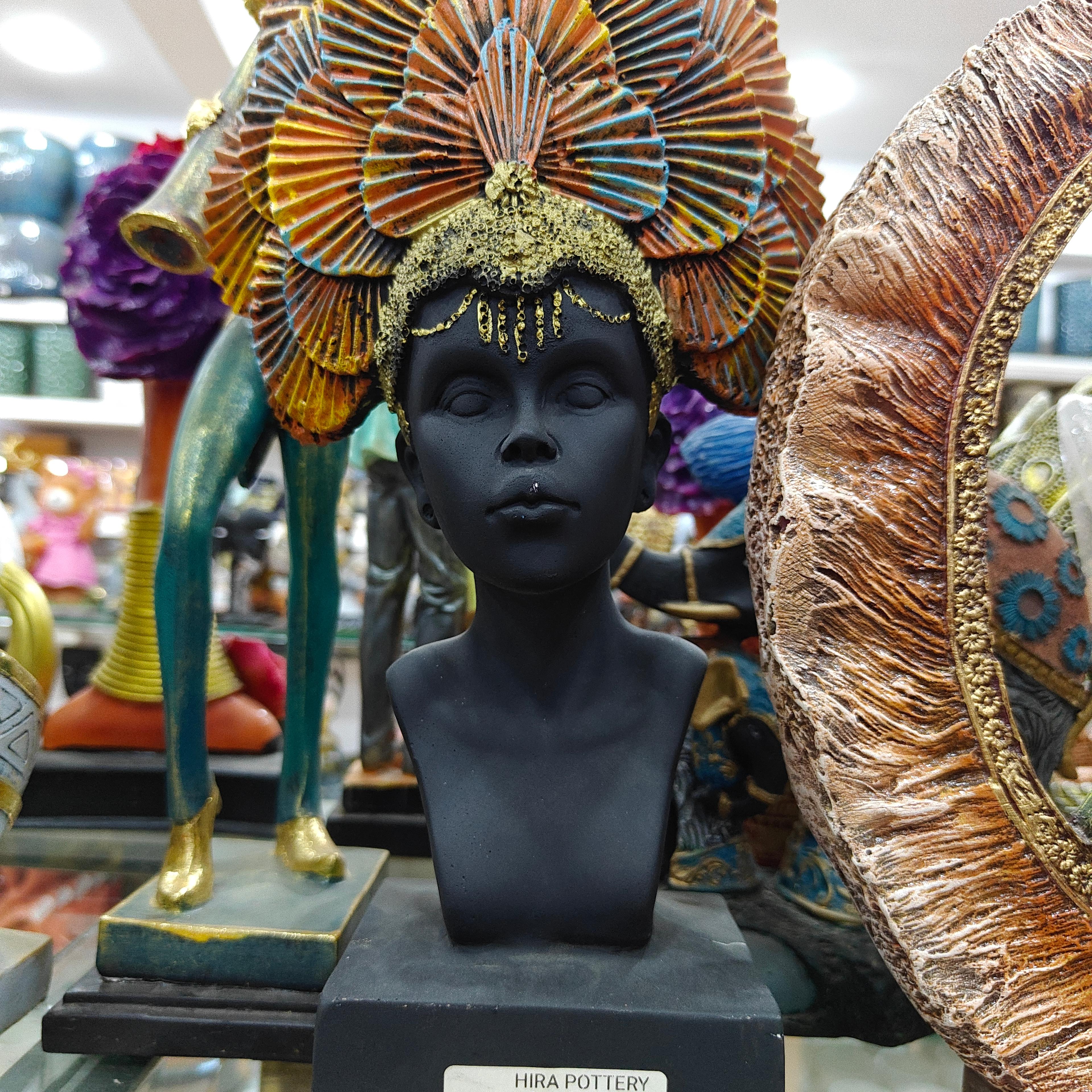Black Hair Statue | Art Deco | Ceramic | Black