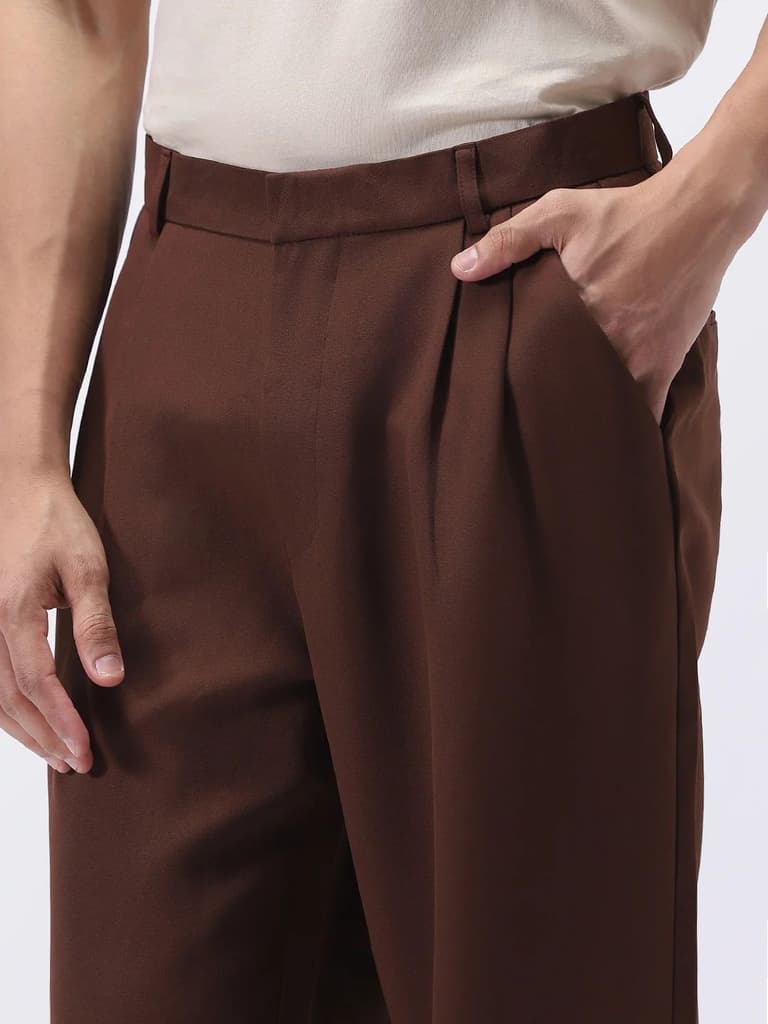 Men's Brown Loose Baggy Fit Solid Korean Pants Stretchable — photo 5
