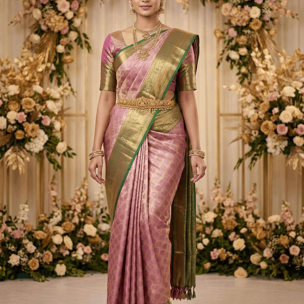 MIMOSA Women's Woven Design Kanjivaram Style Art Silk Saree with Blouse Piece - Magenta (SA00002734MJFREE)