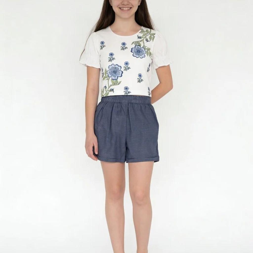 Utsa Kids Girls Blue Solid Cotton Shorts - (8-14 yrs)