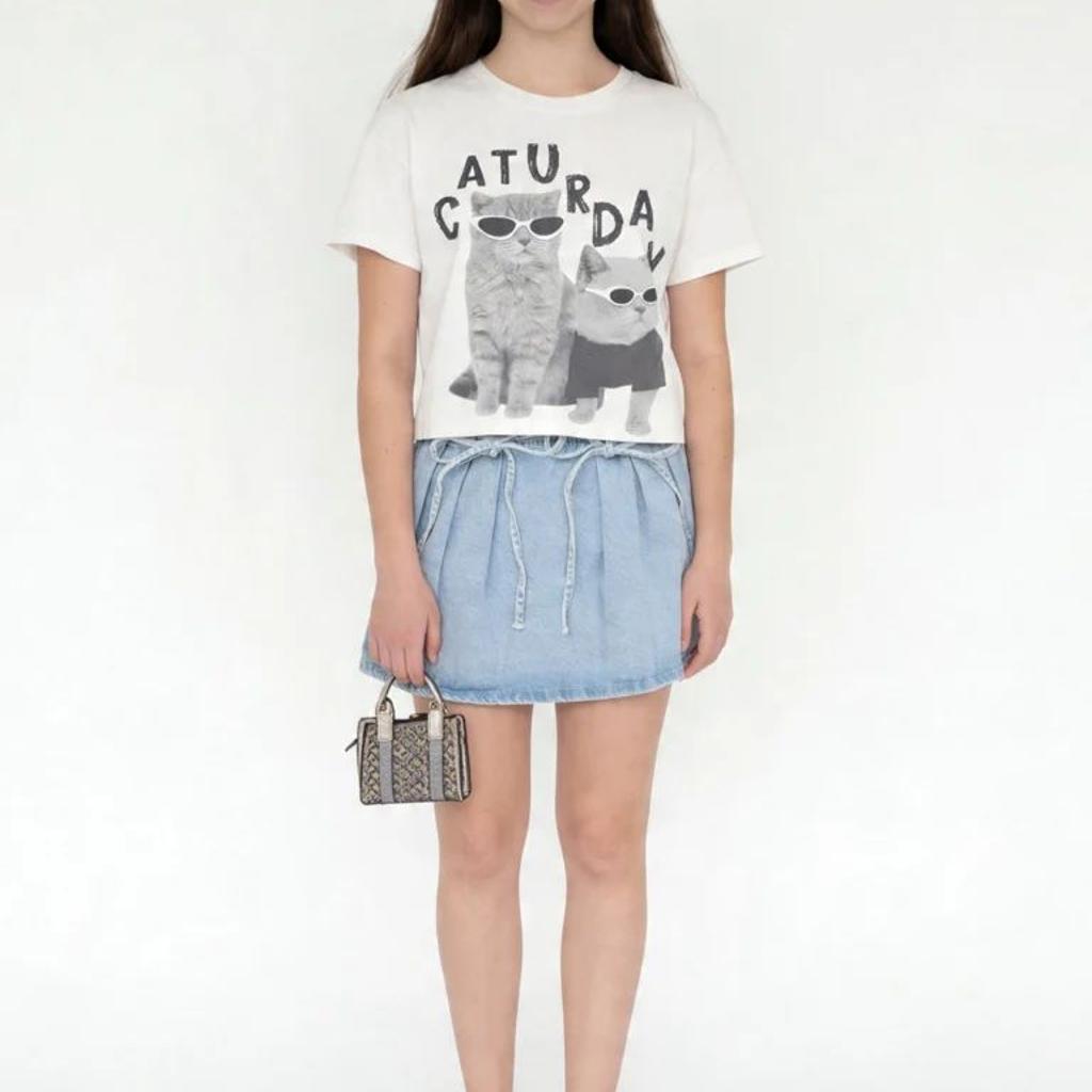 Y&F Kids Girls Light Blue Faded High-Rise Denim Skirt