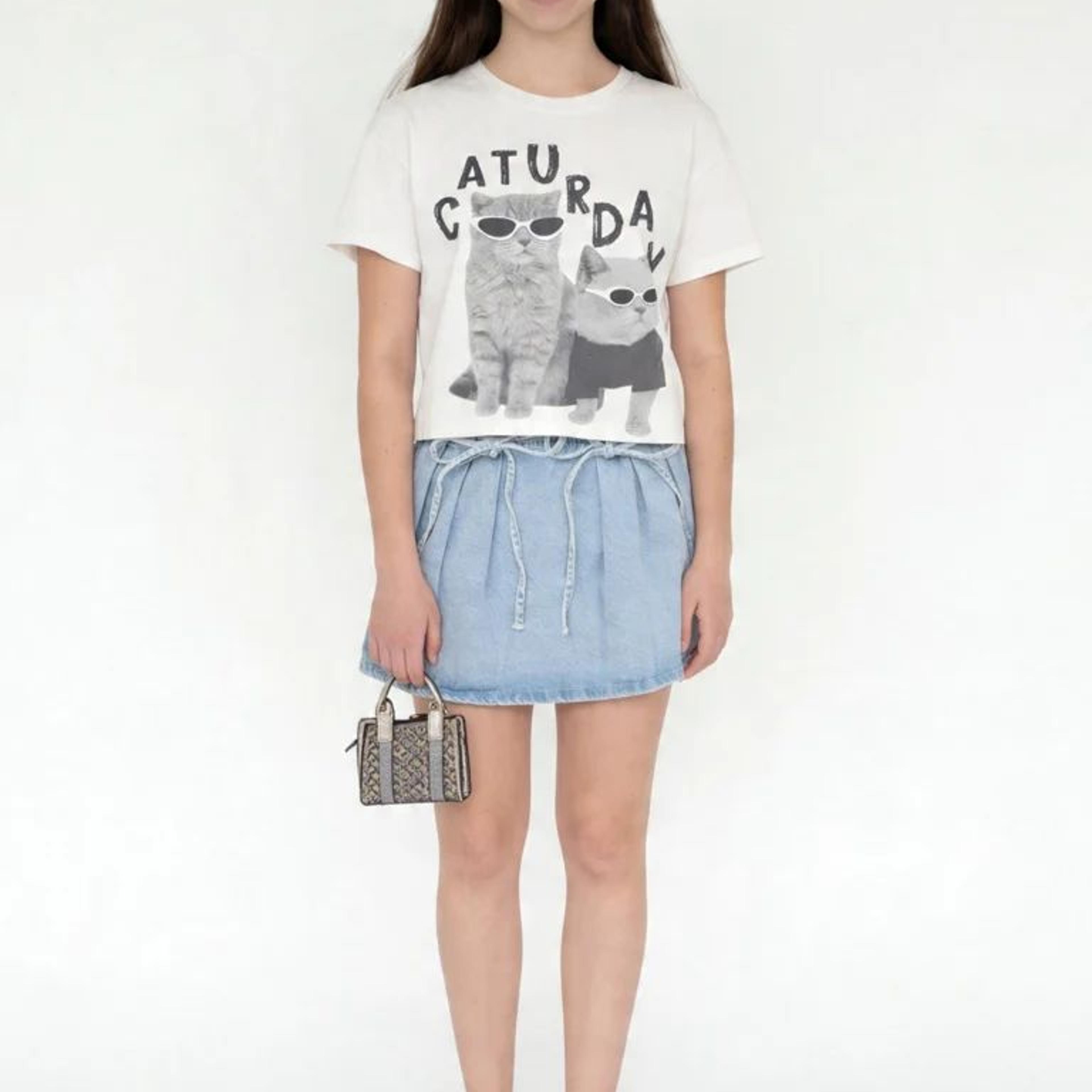 Y&F Kids Girls Light Blue Faded High-Rise Denim Skirt