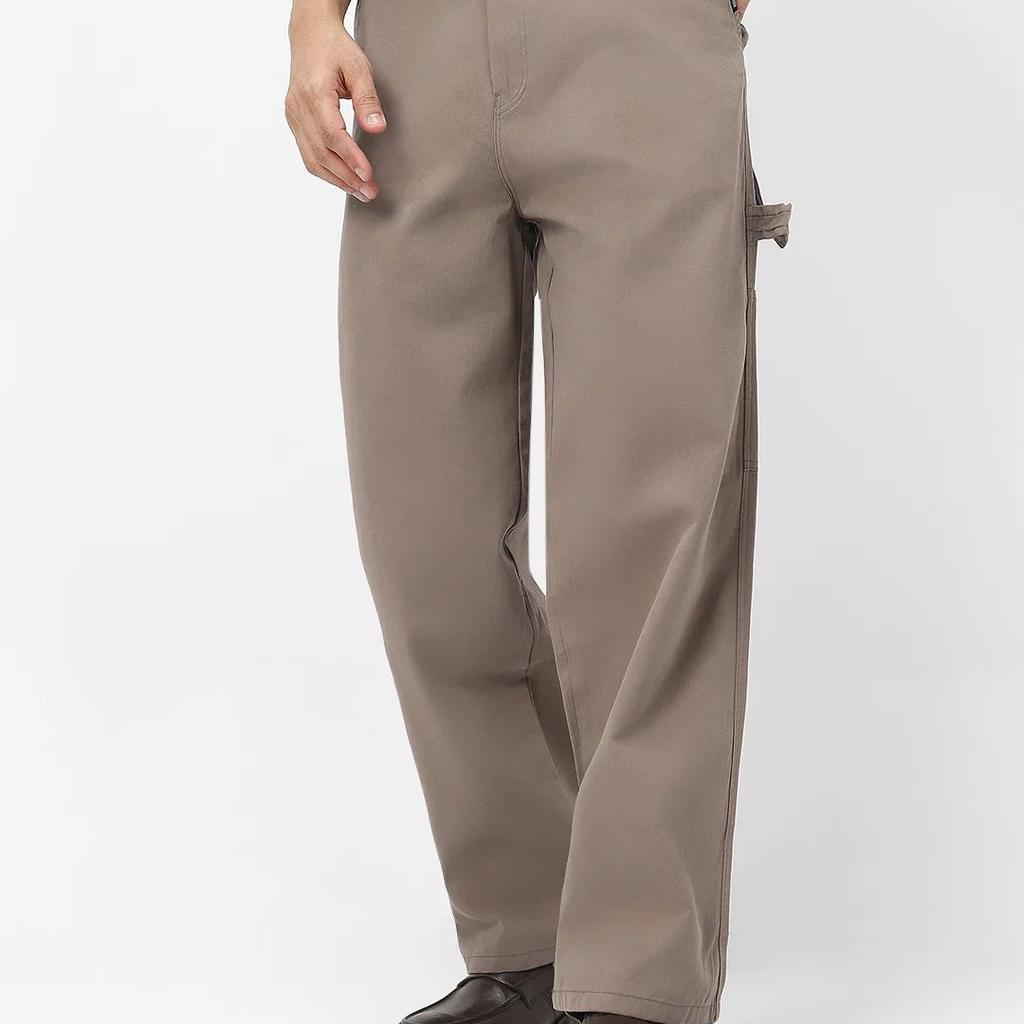 Men's Grey Loose Baggy Fit Solid Carpenter Trouser Pant with 5 Pockets Non-Stretchable
