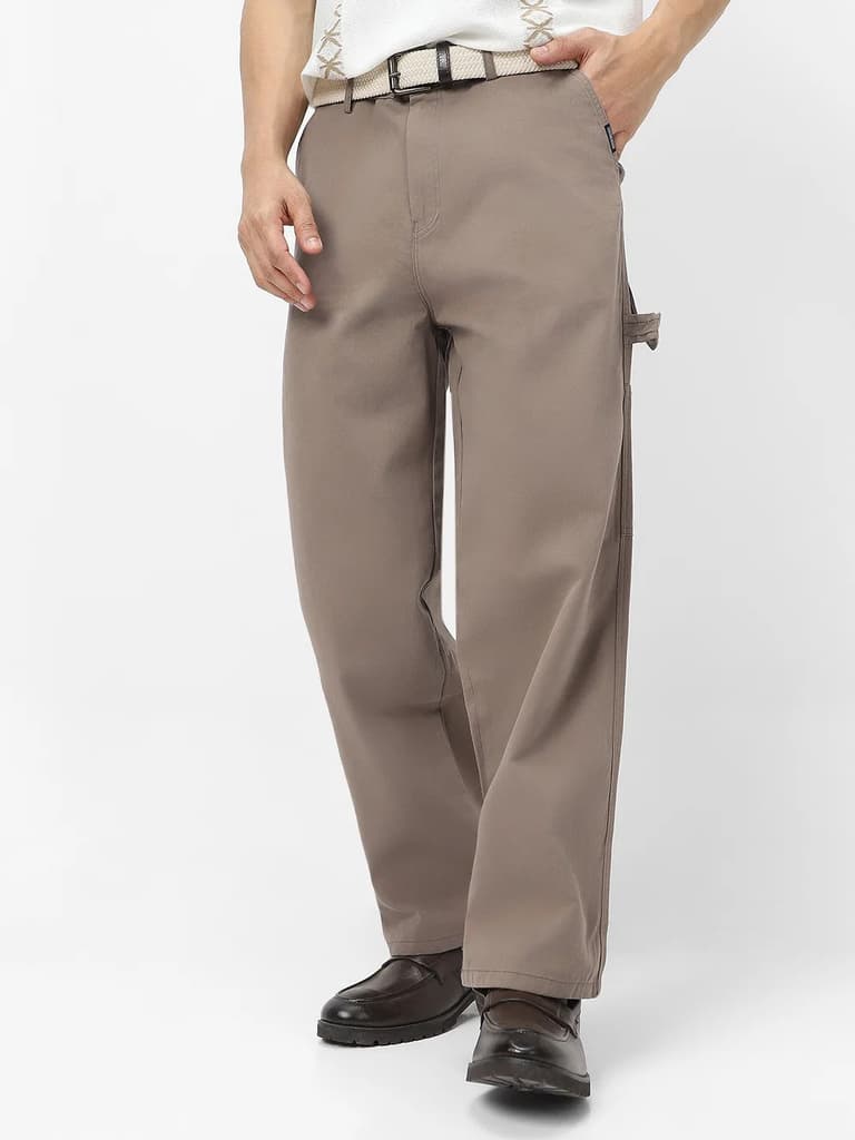 Men's Grey Loose Baggy Fit Solid Carpenter Trouser Pant with 5 Pockets Non-Stretchable — 28 / Grey
