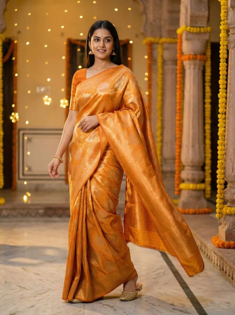 MIMOSA Women's Woven Design Kanjivaram Style Art Silk Saree with Blouse Piece - Mustard ( SA00002246MSFREE ) — Default Title