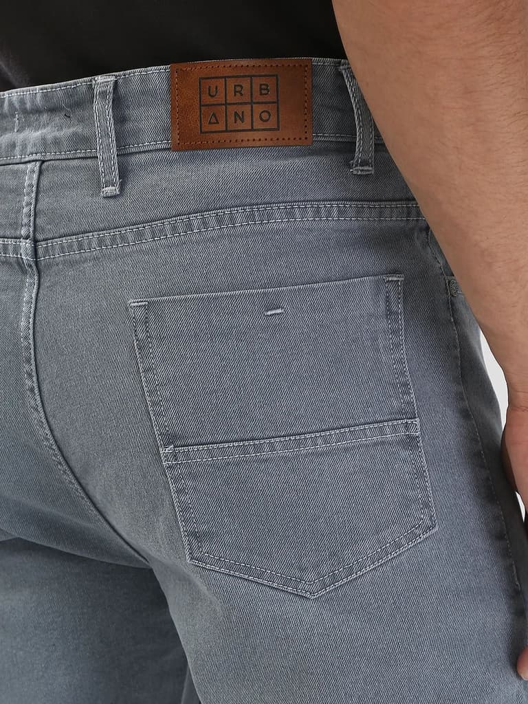 Men's Light Grey Straight Fit Washed Jeans Stretchable — photo 7