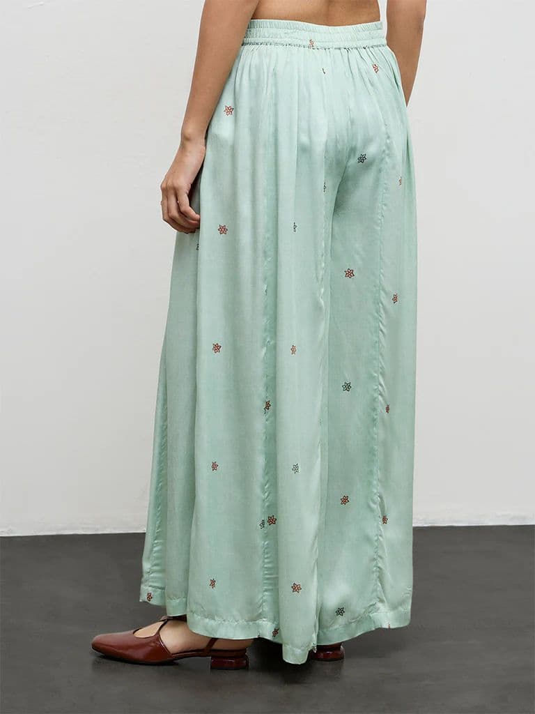 Zuba Aqua Floral Printed Palazzos — photo 4