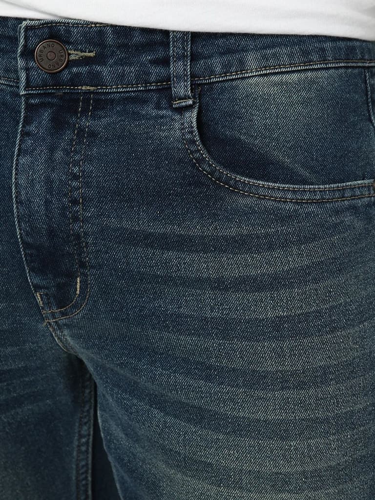 Men's Light Blue Bootcut Fit Mid Rise Heavy Washed Jeans Stretchable — photo 6