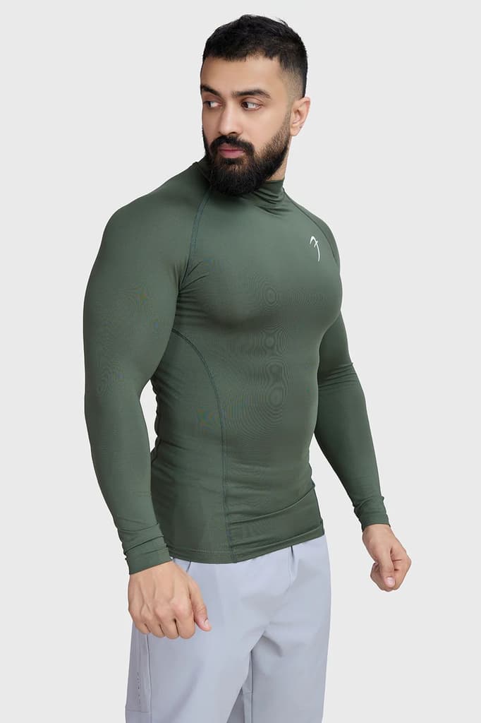 High Neck Compression Full Sleeves T-shirt Olive — photo 7