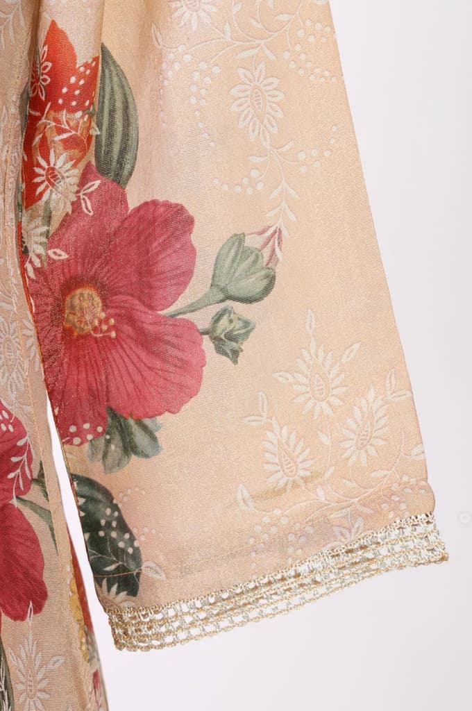 Peach Floral Printed Tissue Straight Kurta with Straight Pants and Dupatta Set — photo 8
