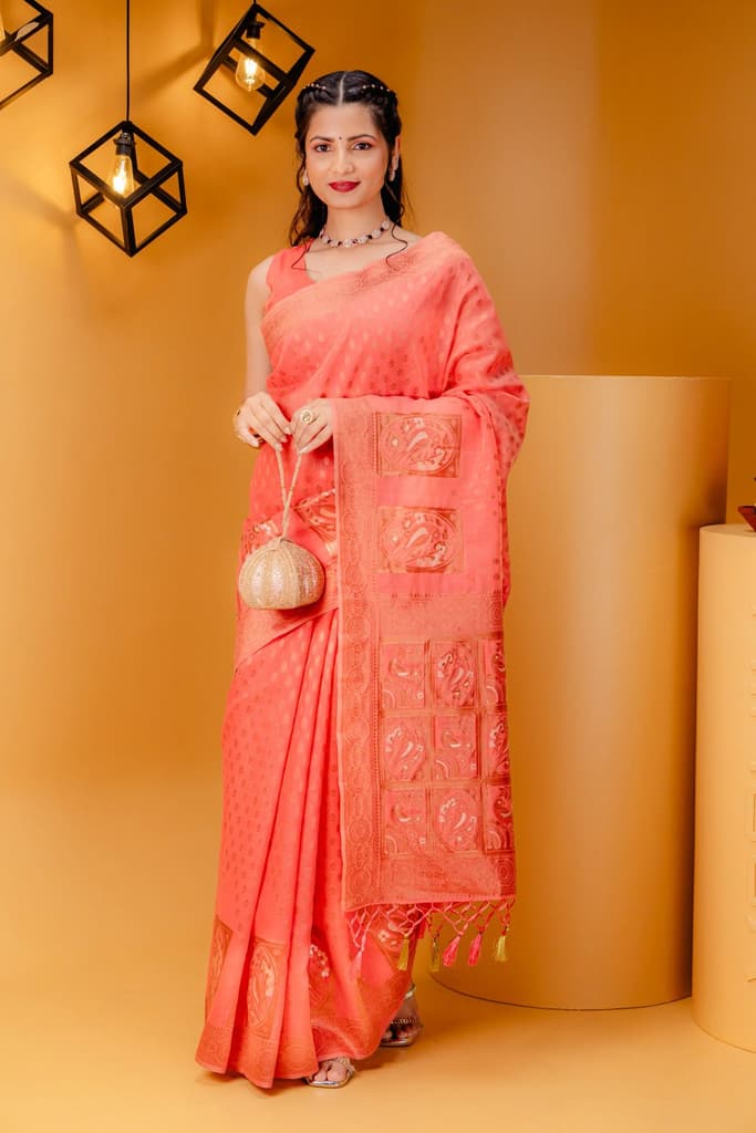 Mimosa Women's Woven Design Banarasi Style Art Silk Saree With Blouse Piece : SA00001807GJFREE — photo 5