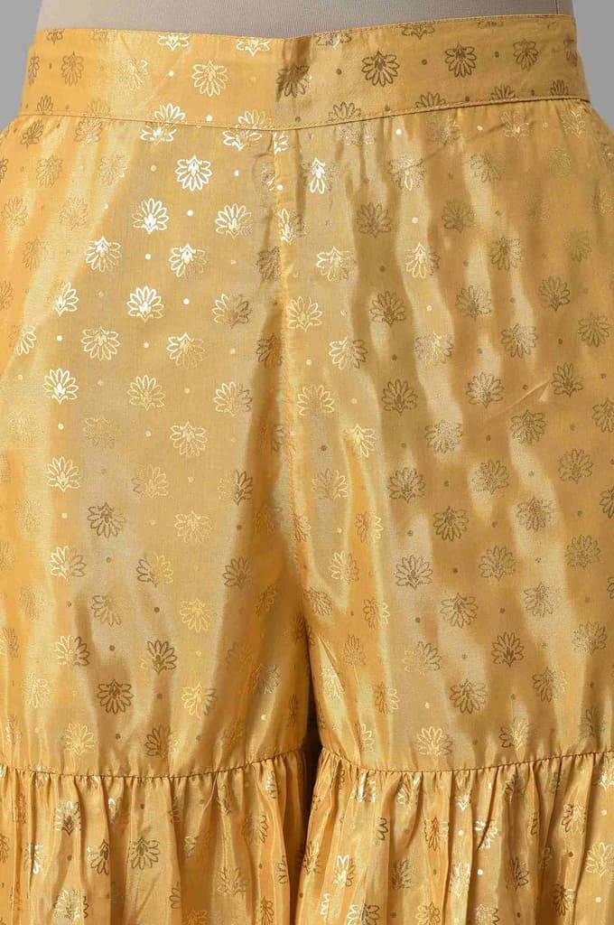 Gold Floral Printed Flared Silk Palazzo With Elasticated Waist — photo 6
