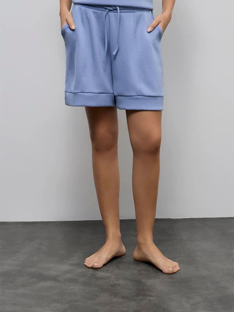 Wunderlove Dusty Blue Solid High-Rise Shorts — photo 2