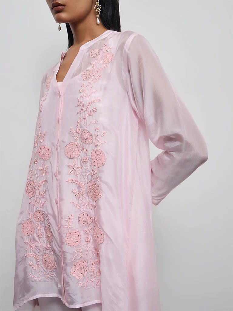 Vark Pink Cotton-Blend Sheer Ethnic Set with Inner — photo 3