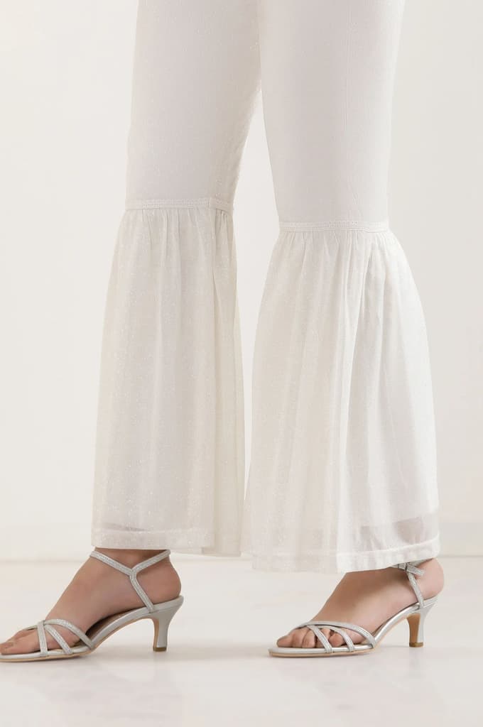 White Glitter Printed Flared Sharara With Elasticated Waist — photo 8
