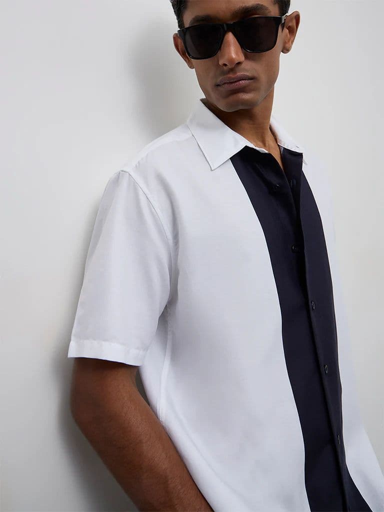 Ascot Off-White Color-Block Relaxed-Fit Cotton-Blend Shirt — photo 3