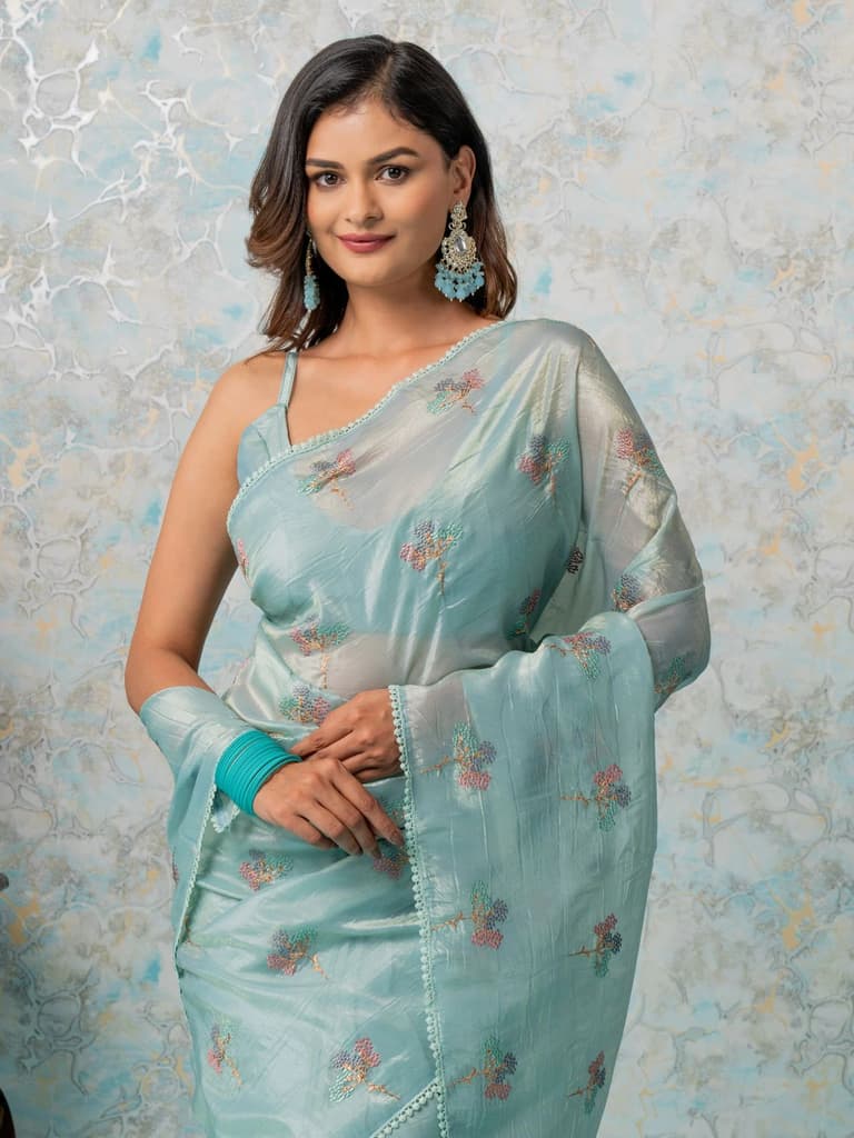 Mimosa Women's Woven Design Banarasi Style Tissue Crush Saree With Blouse Piece : SA00001884SFFREE — Saffire