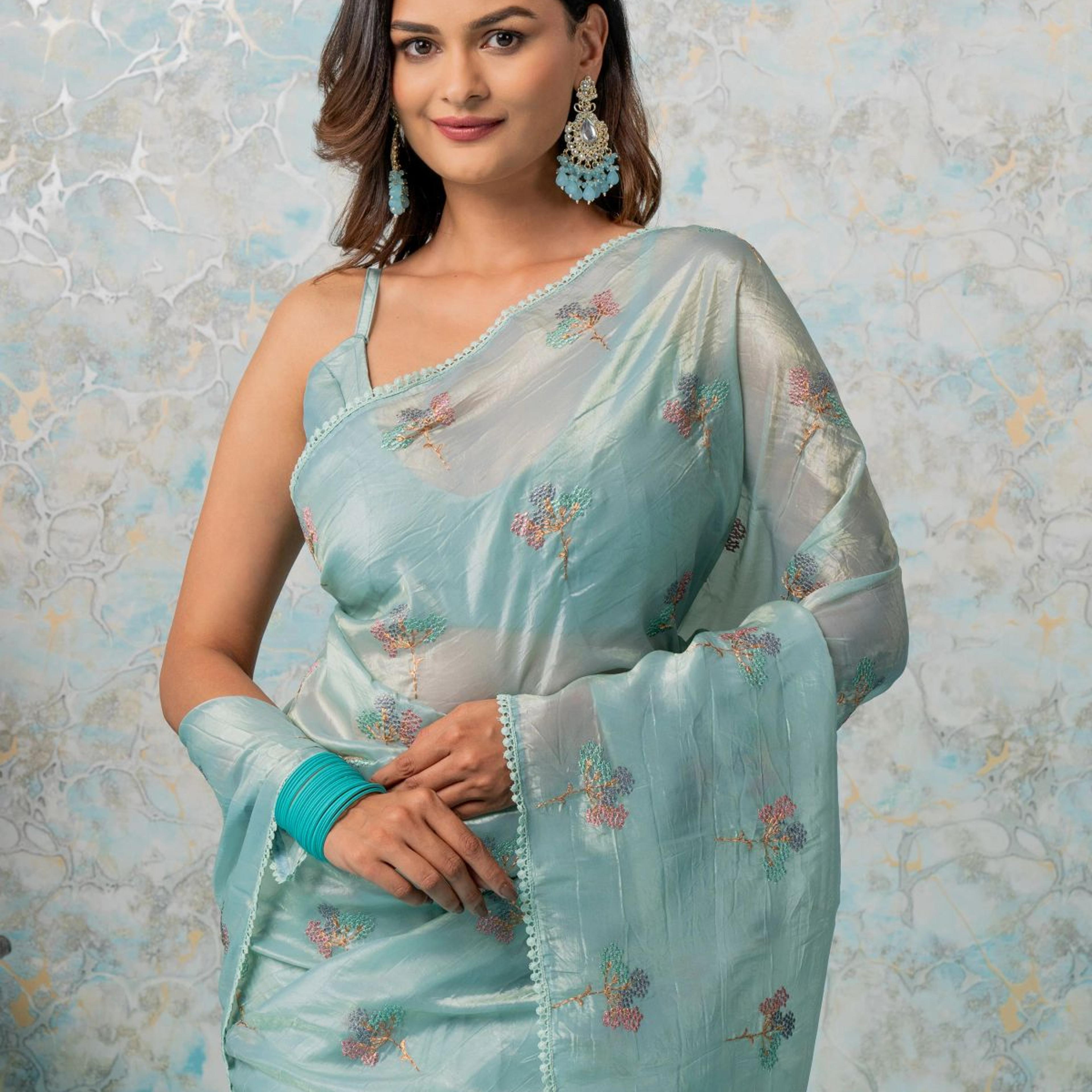Mimosa Women's Woven Design Banarasi Style Tissue Crush Saree With Blouse Piece : SA00001884SFFREE