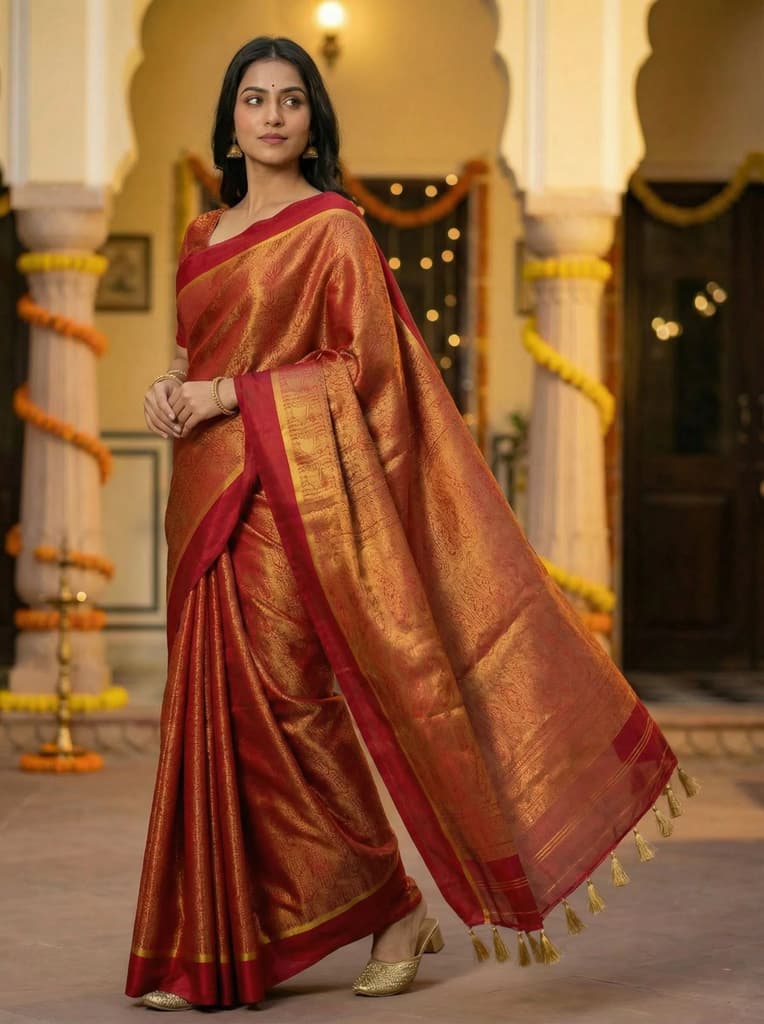 MIMOSA Women's Woven Design Mysore Silk Style Crepe Saree with Blouse Piece - Maroon ( SA00003134MRFREE ) — photo 3