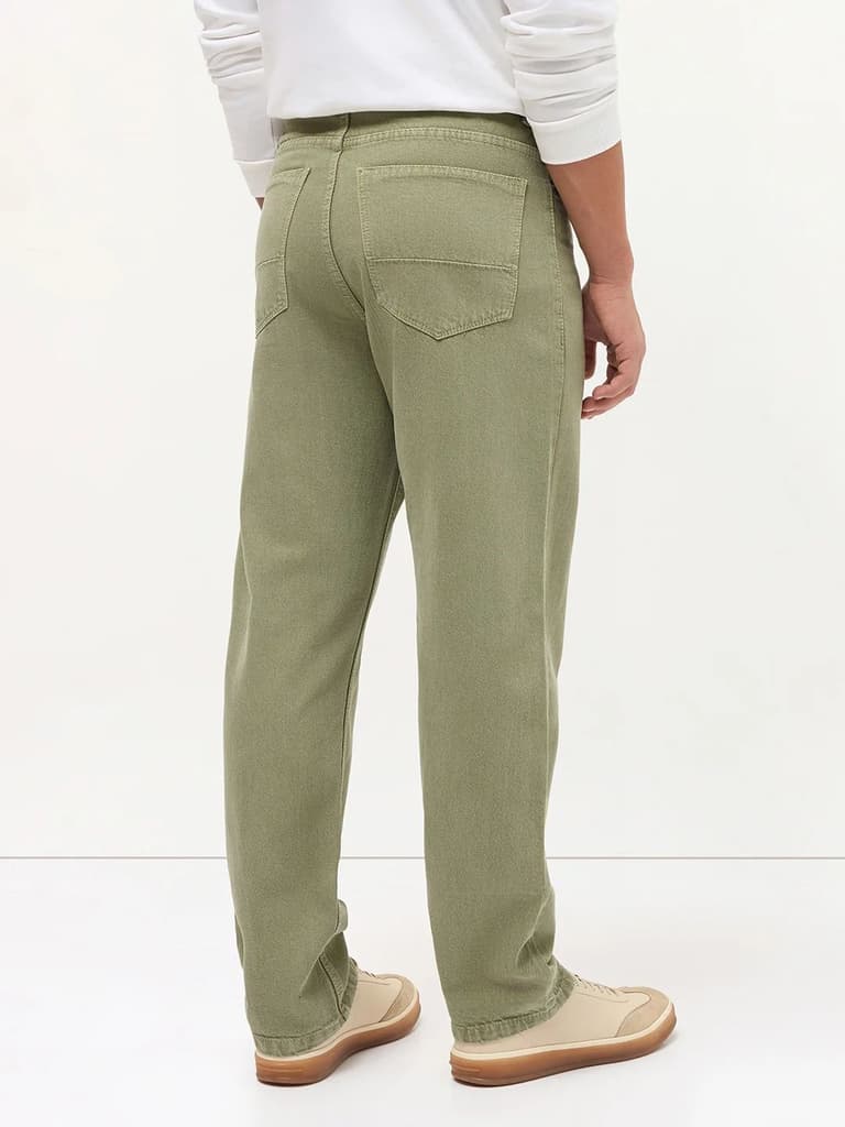Men's Sage Green Loose Baggy Fit Washed Denim Jeans Non-Stretchable — photo 3