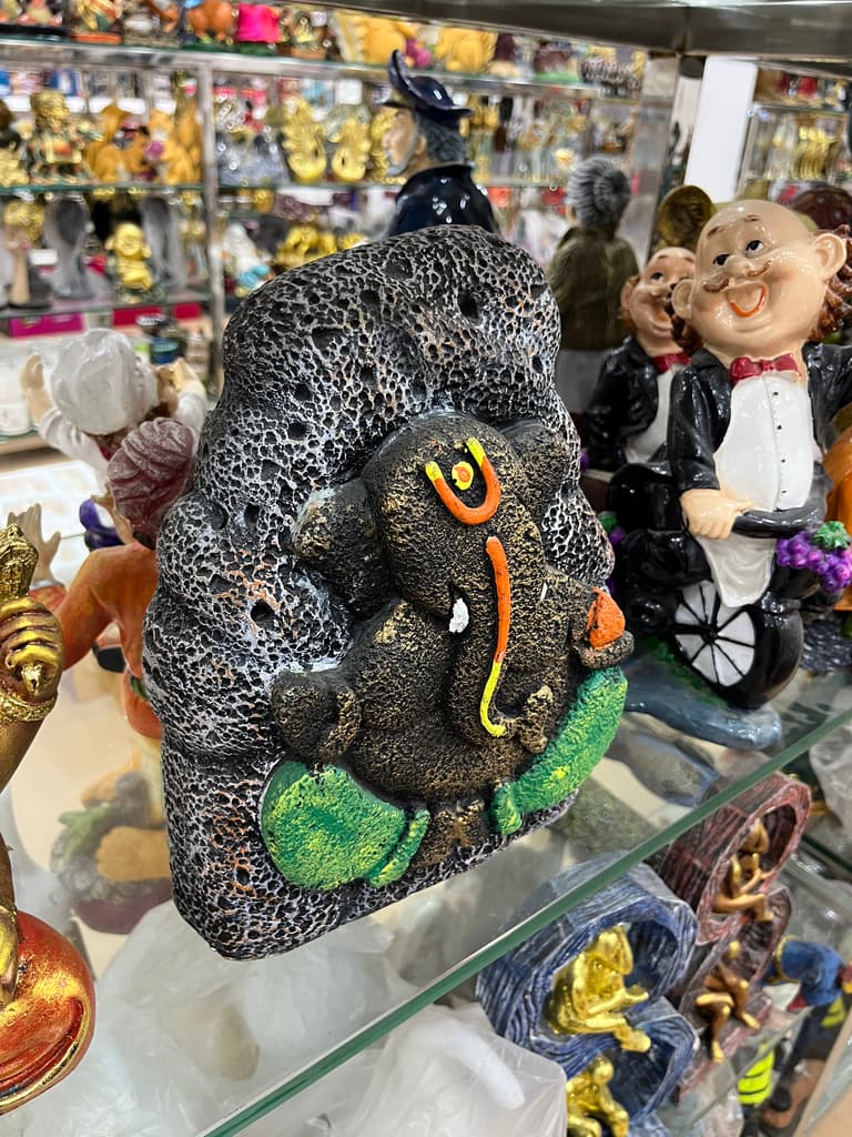 Ganesha Statue | Sculpture | Stone | Black, Orange, Green