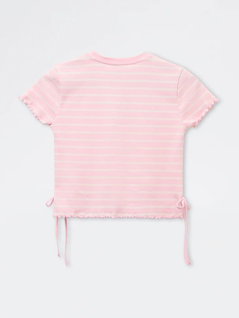 Y&F Kids Girls Pink Striped Cotton-Blend T-Shirt — photo 5
