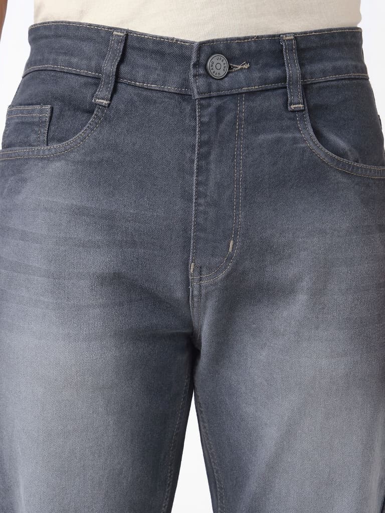 Men's Grey Straight Fit Washed Jeans Stretchable — photo 4