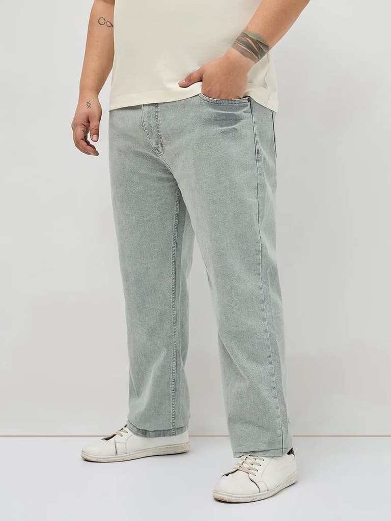 Plus Men's Ice Grey Regular Fit Acid Washed Denim Jeans Stretchable — photo 2