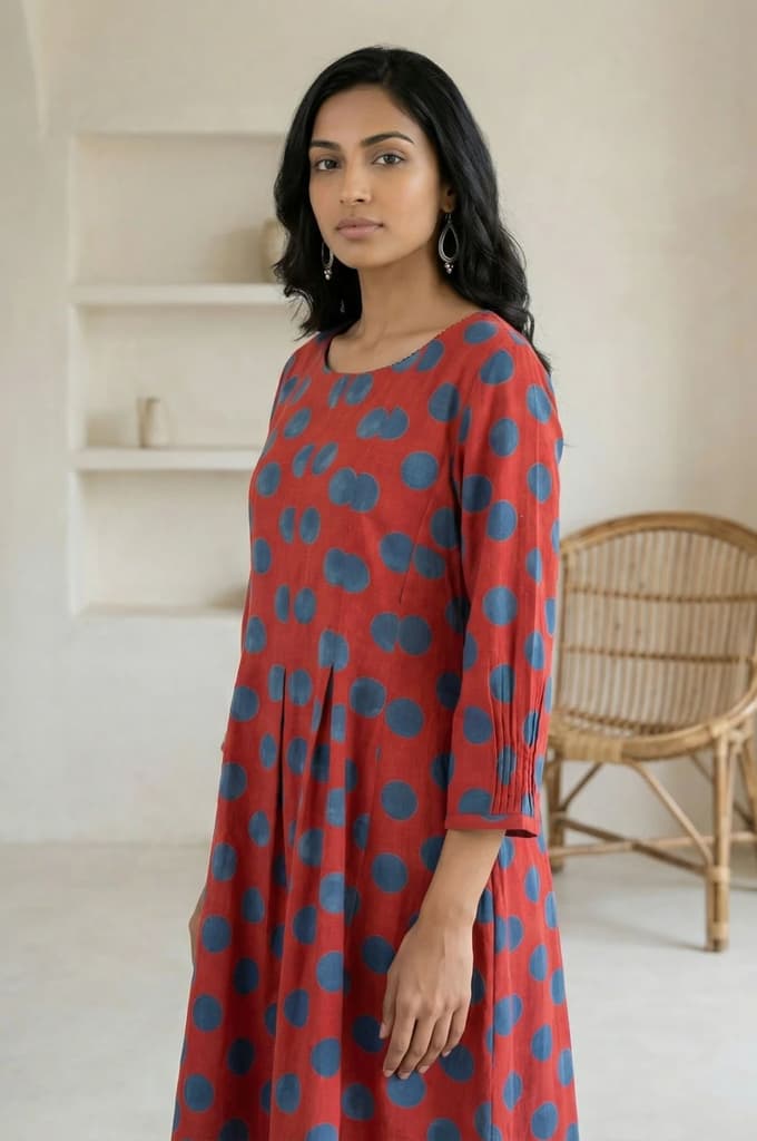 Red Polka Dots Pure Cotton A-line Dress — photo 2