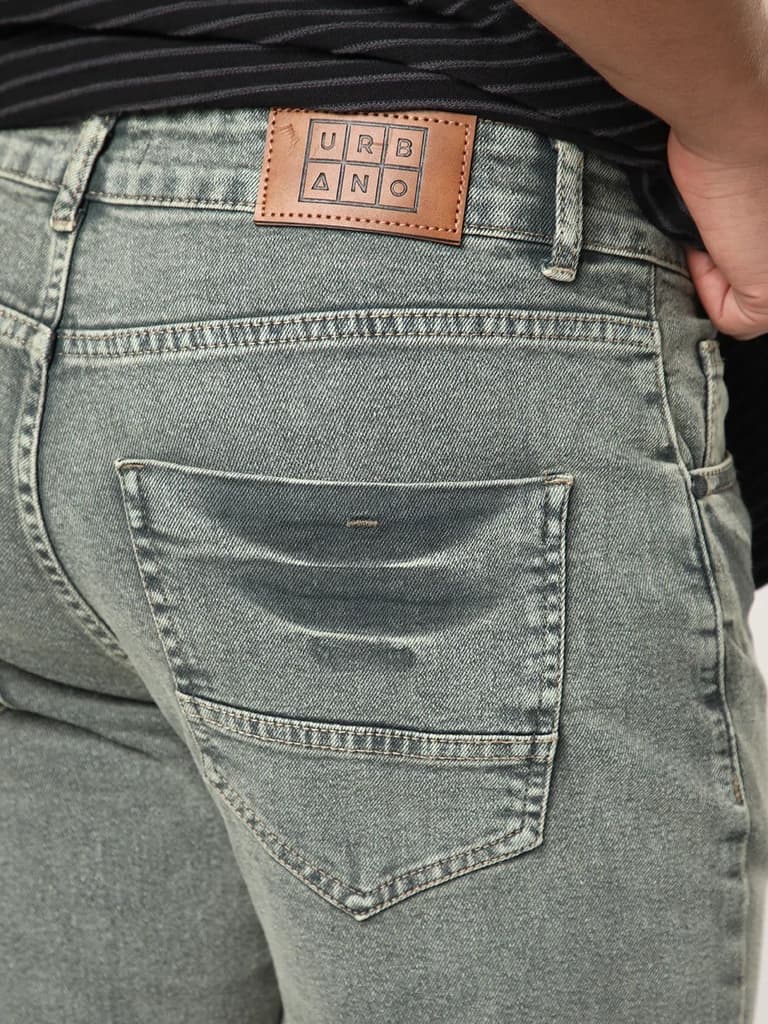 Men's Light Grey Regular Fit Acid Washed Denim Jeans Stretchable — photo 6