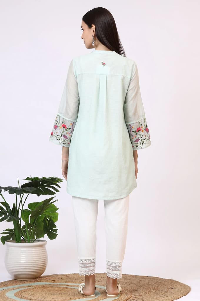 Mint Green Floral Embroidered Kota Tunic — photo 5