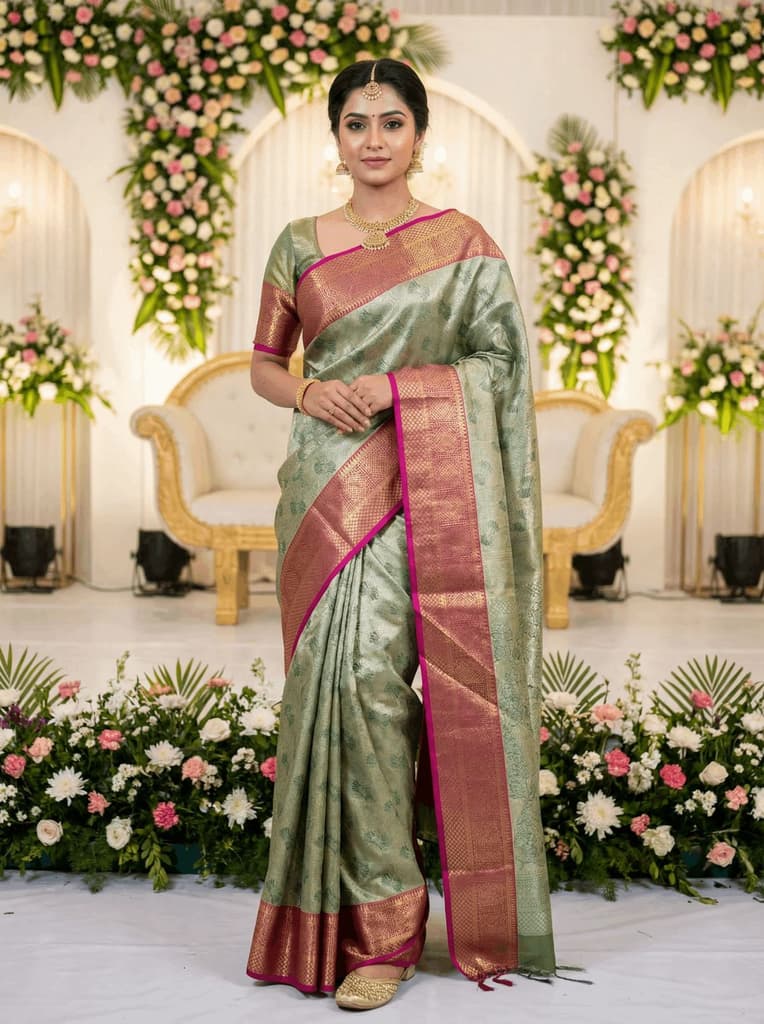 MIMOSA Women's Woven Design Kanjivaram Style Art Silk Saree with Blouse Piece - Green (SA00002804GRNFREE) — photo 2