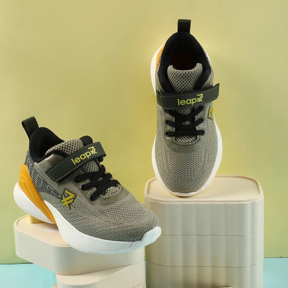 Leap7x Olive Green Sports Lacing Running Shoes For Kids COVER-02 By Liberty — photo 4