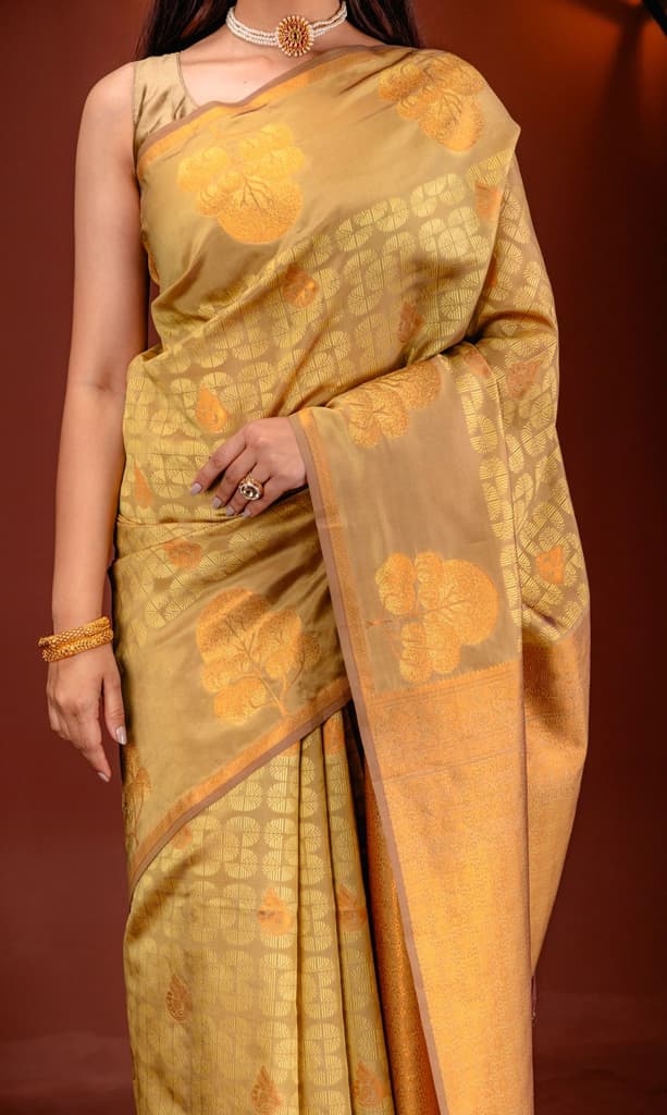 Mimosa Women's Woven Design Kanjivaram Style Art Silk Saree With Blouse Piece : SA00001762GDFREE — photo 3