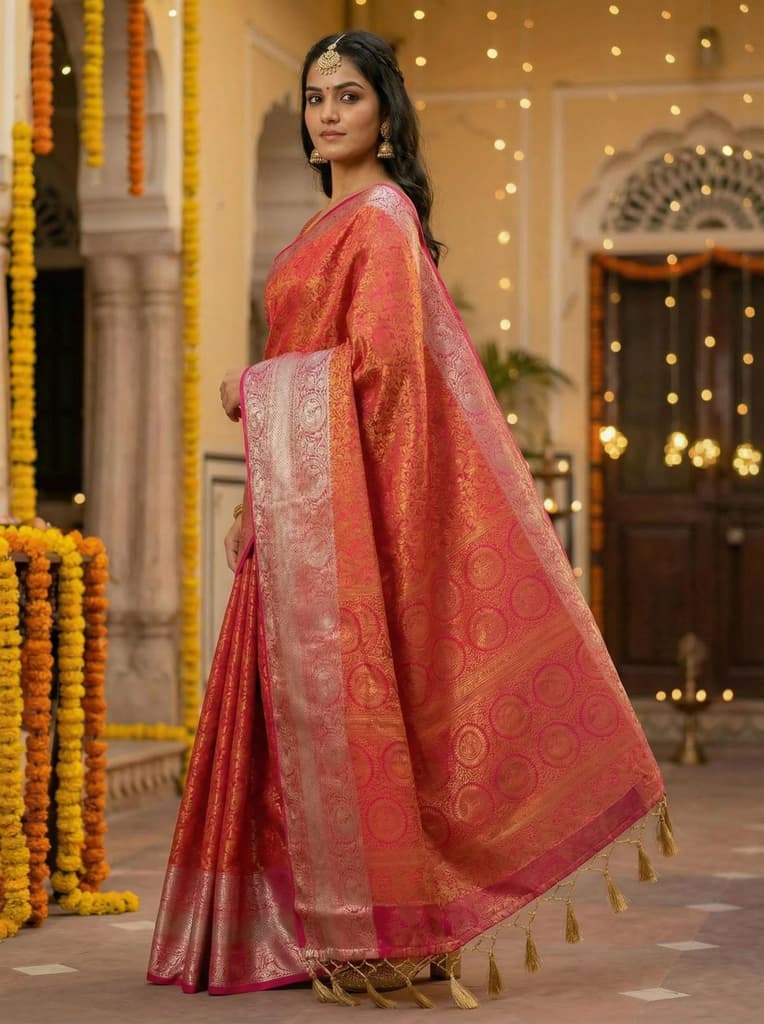 MIMOSA Women's Woven Design Banarasi Style Art Silk Saree with Blouse Piece - Rani ( SA00003133RNFREE ) — photo 2