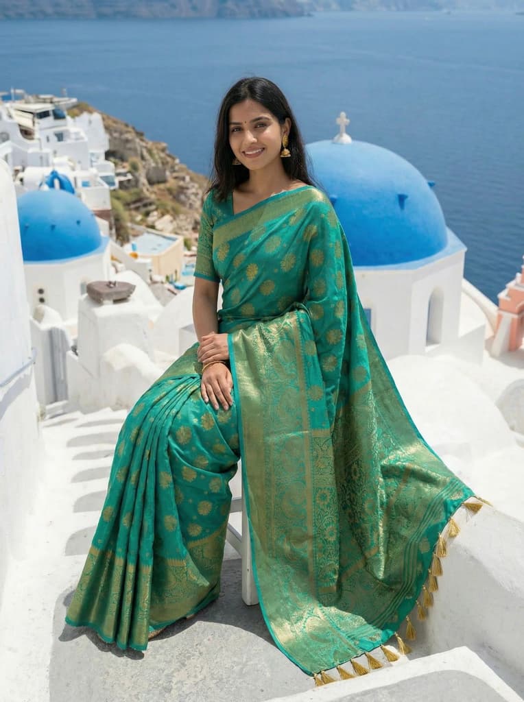 MIMOSA Women's Woven Design Kanjivaram Style Art Silk Saree with Blouse Piece - Saffire ( SA00003142SFFREE ) — photo 4