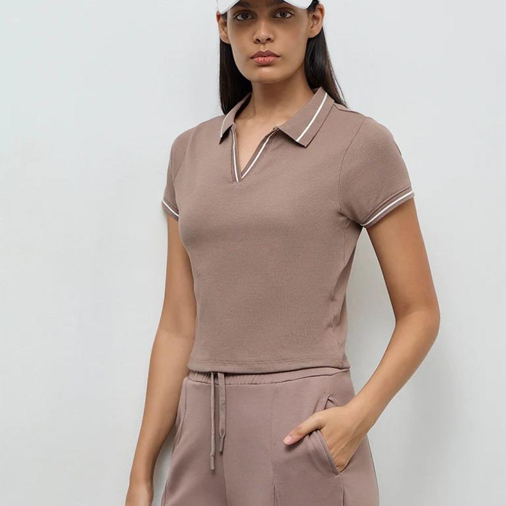 Nuoflexx Dusty Mauve Ribbed Cotton-Blend T-Shirt