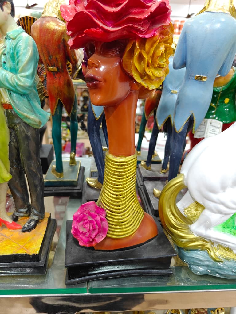 Gold Statue of Woman with Flower in Hair | Art Deco | Gold | Pink