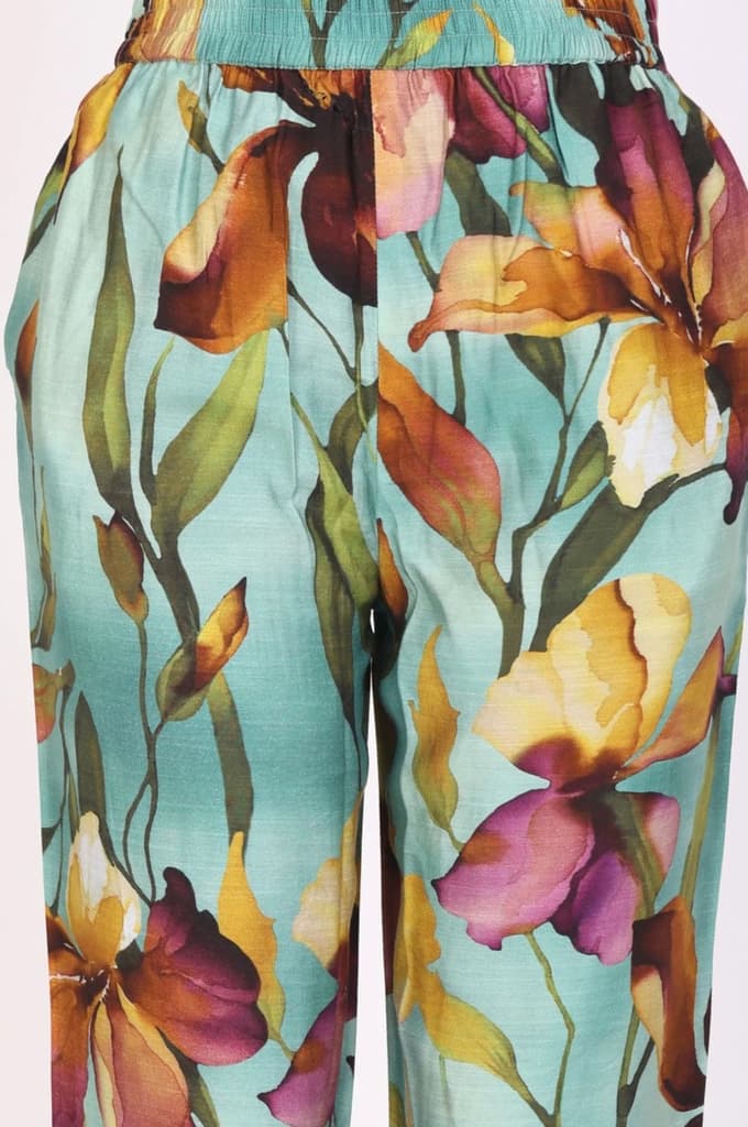 Turquoise Blue Floral Printed Straight Kurta with Pants Co-ord Set — photo 7