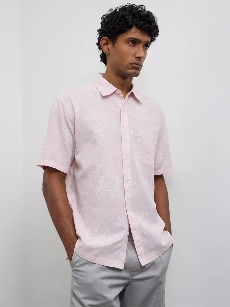 WES Casuals Light Pink Floral Relaxed-Fit Cotton-Blend Shirt — photo 2