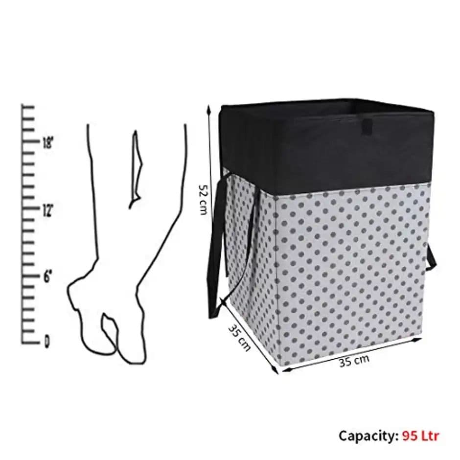 PrettyKrafts 75 L Large Laundry Basket | Foldable Hamper with Lid & Cloth Organizer - Grey Black — photo 2