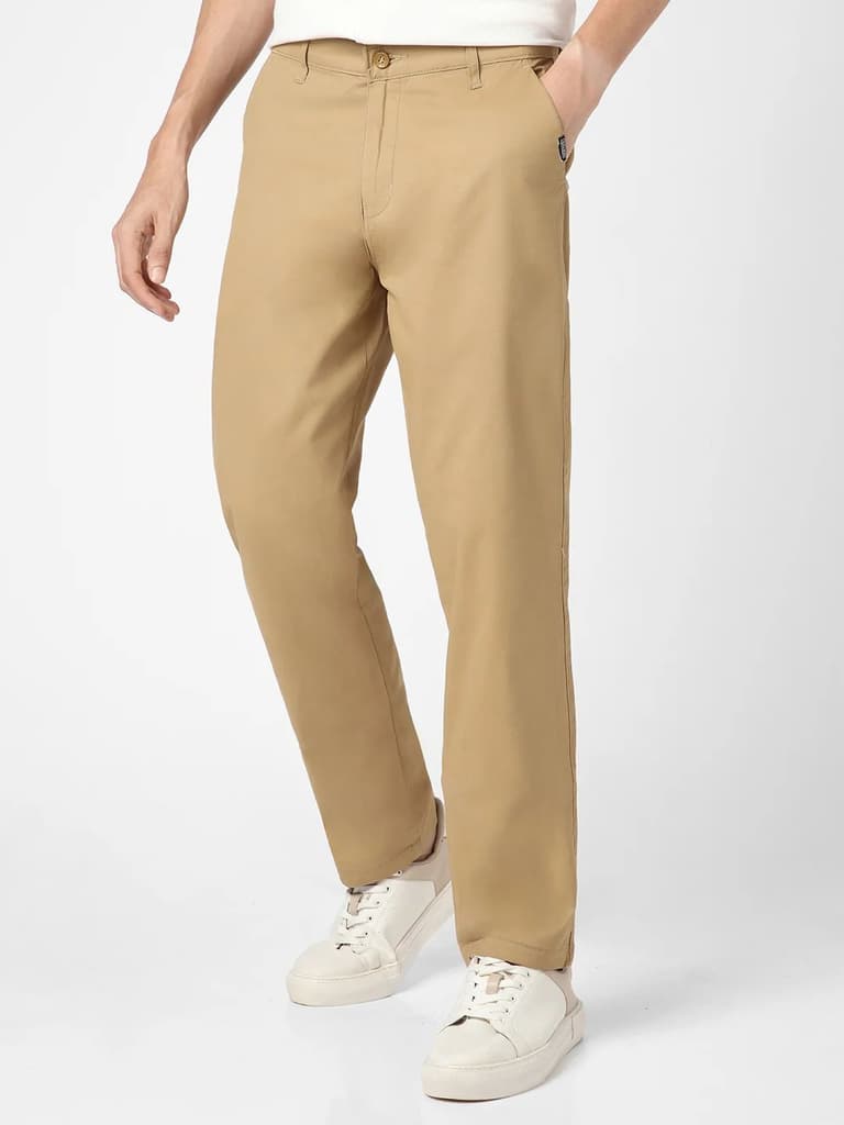 Men's Khaki Cotton Regular Fit Casual Chinos Trousers Stretch — photo 2